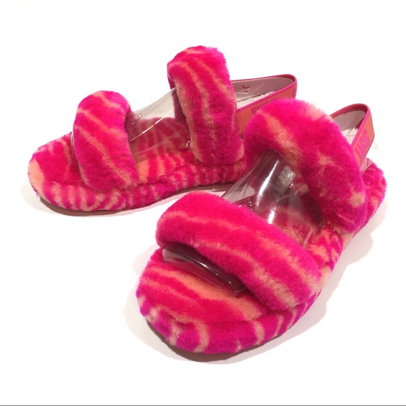 UGG Oh Yeah Zebra Sandal Slipper -Rock Rose Fur -Youth US 4 -NEW - Picture 5 of 7